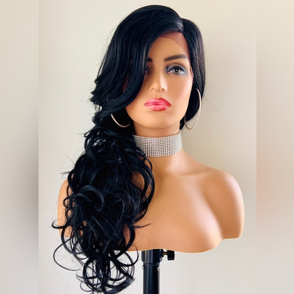Black Loose Curl 22” Premium Synthetic Fiber Lace Front Wig / So Pretty! - Picture 4 of 6